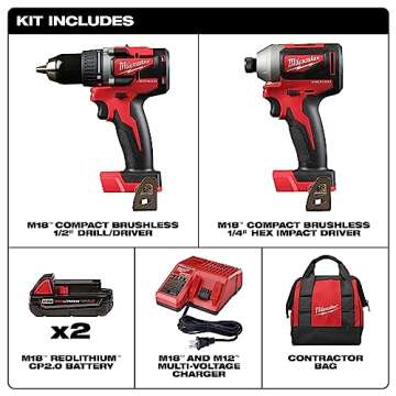 Milwaukee 2892-22CT M18 Compact Brushless 2-Tool Combo Kit, Drill Driver/Impact Driver