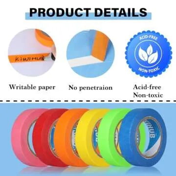KIWIHUB Colored Masking Tape, Colored Tape for Kids Art Supplies, 6 Rolls, 0.6" x 13Yard DIY Craft Tape, Teaching Supplies,Labeling and Decorations Colored Painters Tape