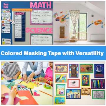 KIWIHUB Colored Masking Tape, Colored Tape for Kids Art Supplies, 6 Rolls, 0.6" x 13Yard DIY Craft Tape, Teaching Supplies,Labeling and Decorations Colored Painters Tape