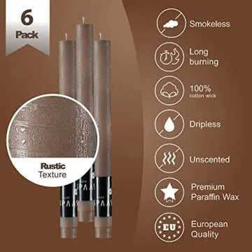 SPAAS Rustic Taupe Dinner Candles - 10" Tall Rustic Taupe Candles, Set of 6 - Unscented Decorative C...
