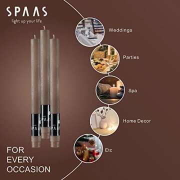 SPAAS Rustic Taupe Dinner Candles - 10" Tall Rustic Taupe Candles, Set of 6 - Unscented Decorative Candles for Home Decor, Party, Wedding, and Holiday