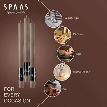 SPAAS Rustic Taupe Dinner Candles - 10" Tall Rustic Taupe Candles, Set of 6 - Unscented Decorative Candles for Home Decor, Party, Wedding, and Holiday