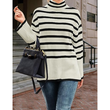 ZESICA Women's Chic Long Sleeve Striped Pullover Sweater