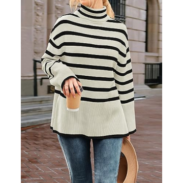 ZESICA Women's Chic Long Sleeve Striped Pullover Sweater