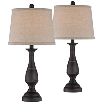 Regency Hill Ben Farmhouse Traditional Table Lamps Set of 2 - 25" Dark Bronze with Beige Linen Shade...