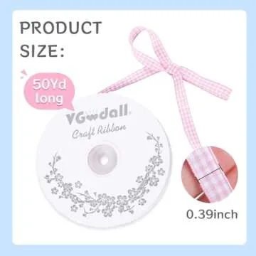 VGOODALL Pink Gingham Ribbon - 3/8" x 50Yd for Crafts and Gifts
