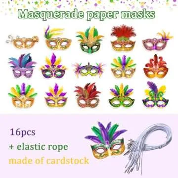 16Pcs Mardi Gras Masks for Carnival Celebrations