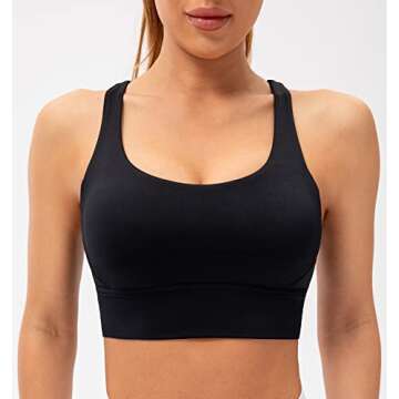 Lavento Women's Cross-Strap Sports Bra Longline Padded Medium Support Workout Yoga Bras Tops (Black, 4)