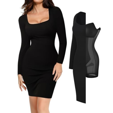 Popilush Long Sleeve Midi Dress Shapewear with Tummy Control
