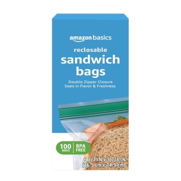 Amazon Basics Sandwich Double Zipper Storage Bags 100 Count