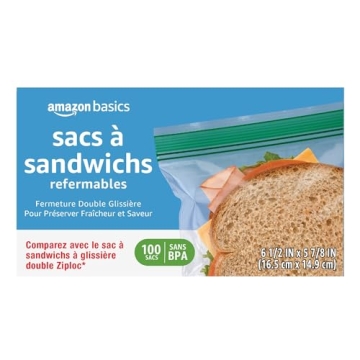 Amazon Basics Sandwich Double Zipper Storage Bags 100 Count