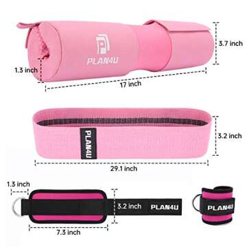 Plan4U Barbell Pad Set for Squat Hip Thrusts Upgraded Workout Foam Weight Lifting Bar Cushion Shoulder Neck Support with Anti-slip Grain, Fits Standard Olympic Bars and Smith Machine, 2 Gym Ankle