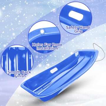 Slippery Racer Downhill Sprinter Flexible Kids Toddler Plastic Cold-Resistant Toboggan Snow Sled with Pull Rope and Handles -35 Inch (Blue, 1)