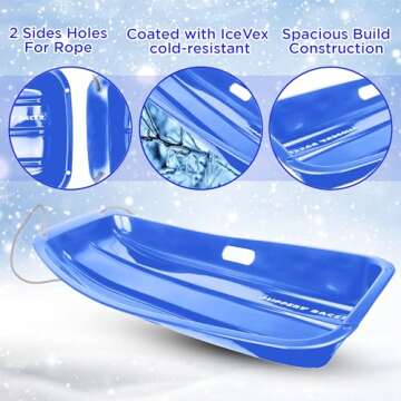 Slippery Racer Downhill Sprinter Flexible Kids Toddler Plastic Cold-Resistant Toboggan Snow Sled with Pull Rope and Handles -35 Inch (Blue, 1)