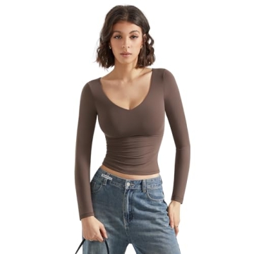 SUUKSESS Double Lined V Neck Long Sleeve Crop Top