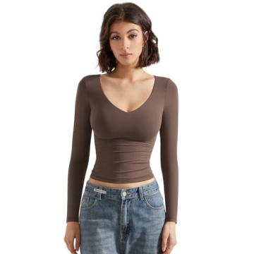 SUUKSESS Double Lined V Neck Long Sleeve Crop Top