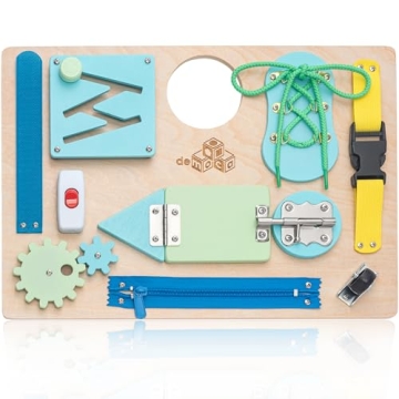 deMoca Wooden Montessori Busy Board - 10 Activities for Toddlers' Motor Skills
