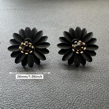 Chic Cute Boho Matte Flower Statement Stud Earrings with Gold Flower Bud for Women Sister Mom Lover and Friends (Black Daisy)