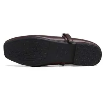 LUXINYU Mary Jane Flat Shoes for Women Soft Leather Square Toe Adjustable Buckle Strap Coffee Ballet Dance Shoes,Coffee 8
