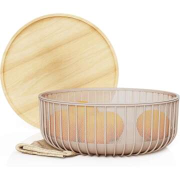 Stylish Metal Fruit Bowl with Wooden Lid for Kitchen Organization