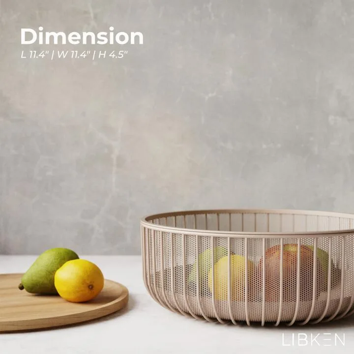LIBKEN Metal Fruit Bowl with Secure Wooden Lid - Stylish