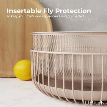 LIBKEN Metal Fruit Bowl with Secure Wooden Lid - Stylish