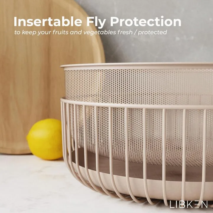 LIBKEN Metal Fruit Bowl with Secure Wooden Lid - Stylish