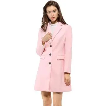 Allegra K Women's 2024 Sophisticated Pea Coat in Pink