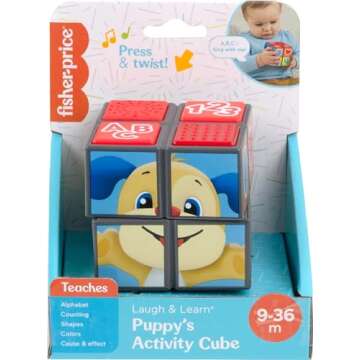 Fisher-Price Baby Learning Toy Laugh & Learn Puppy’s Activity Cube with Lights Music & Fine Motor Activities for Ages 9+ Months​