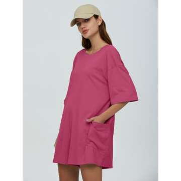 DEEP SELF Rompers for Women 2024 Casual Half Sleeve V Neck Romper Summer Vacation Outfits Shorts Jumpsuit Overall with Pockets (X-Large, Hot Pink)