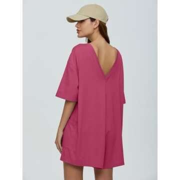 DEEP SELF Rompers for Women 2024 Casual Half Sleeve V Neck Romper Summer Vacation Outfits Shorts Jumpsuit Overall with Pockets (X-Large, Hot Pink)