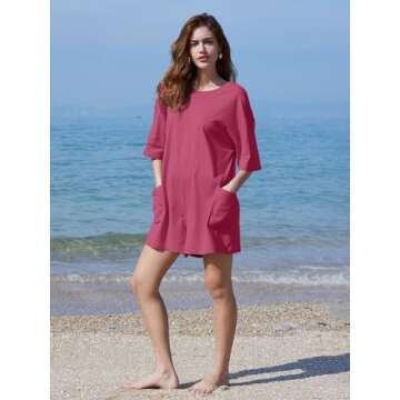 DEEP SELF Rompers for Women 2024 Casual Half Sleeve V Neck Romper Summer Vacation Outfits Shorts Jumpsuit Overall with Pockets (X-Large, Hot Pink)