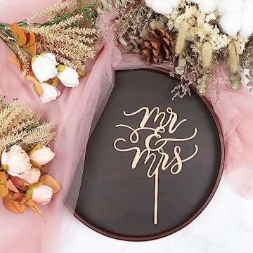 Mr and Mrs Cake Topper - Wooden Wedding Cake Toppers Bride and Groom Party Cake Decorations Supplies, Perfect for Bridal Shower, Wedding or Engagement Party