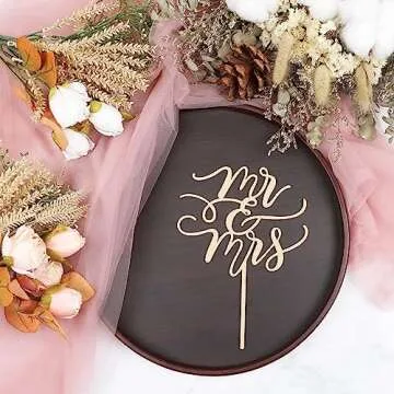 Mr and Mrs Cake Topper - Wooden Wedding Cake Toppers Bride and Groom Party Cake Decorations Supplies, Perfect for Bridal Shower, Wedding or Engagement Party
