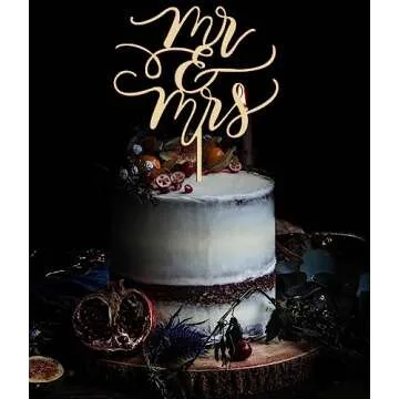 Mr and Mrs Cake Topper - Wooden Wedding Cake Toppers Bride and Groom Party Cake Decorations Supplies, Perfect for Bridal Shower, Wedding or Engagement Party