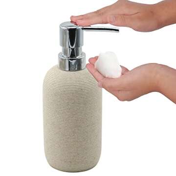 Beige Resin Bathroom Accessory Set, 5 Pcs Bathroom Accessories Set with Lotion Dispenser,Soap Dish,Toothbrush Holder,Vanity Tray,Qtip Holder Dispenser, Modern Bathroom Decor and Housewarming Gift Set