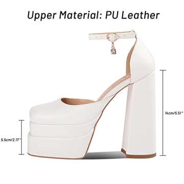 wetkiss Platform Chunky Heels Platform Chunky Pumps Ankle Strap Pumps for Women White Chunky Heels W...