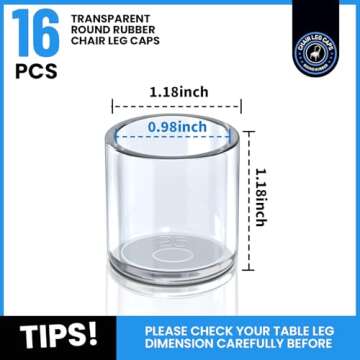 HNYYZL 1 Inch Chair Leg Tips - 16PCS Clear Rubber Chair Leg Caps for Floor Protection