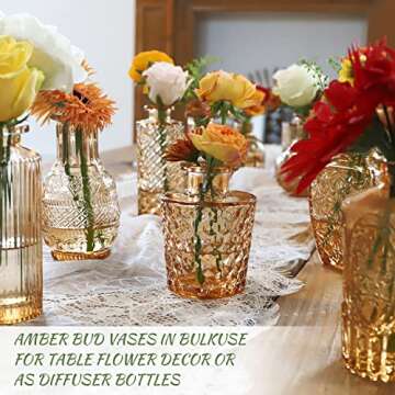 Rustic Amber Glass Bud Vases Set for Weddings and Decor