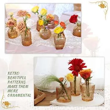Rustic Amber Glass Bud Vases Set for Weddings and Decor