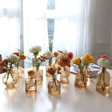 Rustic Amber Glass Bud Vases Set for Weddings and Decor