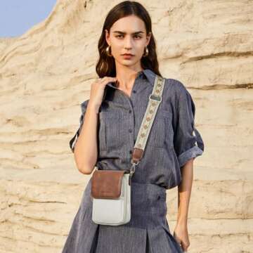 BOSTANTEN Small Crossbody Bags for Women Cell Phone Purse Leather Wallet Handbags with Card Slots Beige with Brown