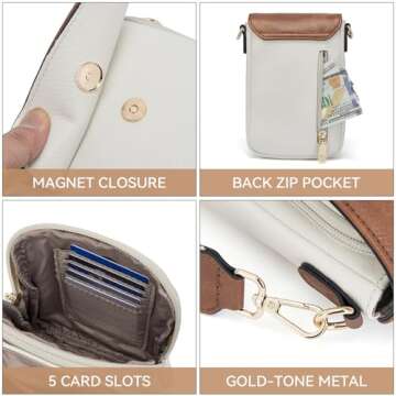 BOSTANTEN Small Crossbody Bags for Women Cell Phone Purse Leather Wallet Handbags with Card Slots Beige with Brown