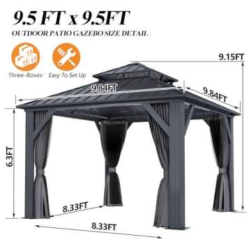 GARTOO 9.5x9.5FT Outdoor Hardtop Gazebo for Patio
