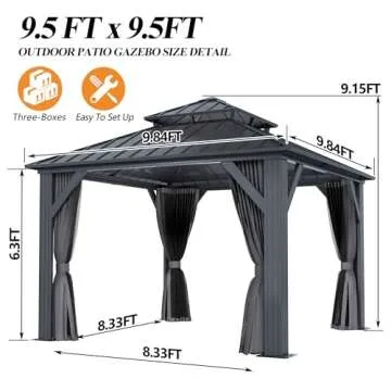 GARTOO 9.5x9.5FT Outdoor Hardtop Gazebo for Patio
