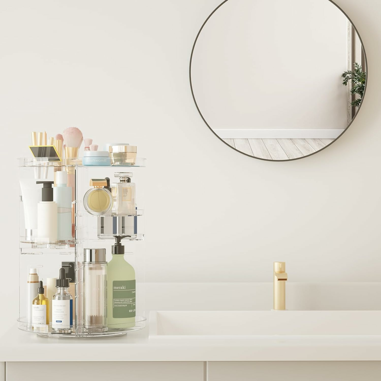 Versatile Rotating Makeup Organizer with Adjustable Layers
