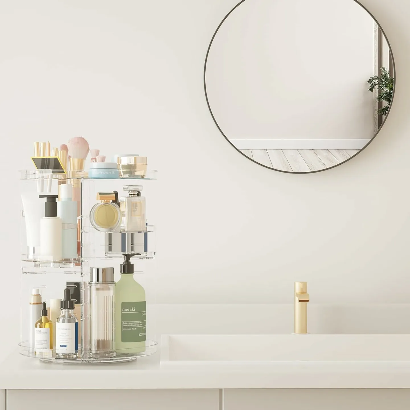 Versatile Rotating Makeup Organizer with Adjustable Layers