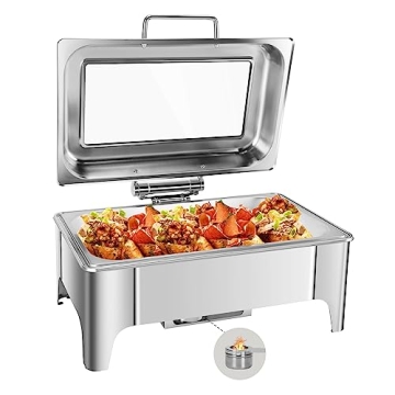 Amhier 9 Qt Stainless Steel Chafing Dish Buffet Set with Big Visible Window, Buffet Servers and Warm...