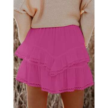 Aoudery Flowy Shorts for Women Casual Boho Ruffle Tiered Skorts High Waist Mini Skirts Golf Tennis Crochet Shorts