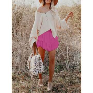 Aoudery Flowy Shorts for Women Casual Boho Ruffle Tiered Skorts High Waist Mini Skirts Golf Tennis Crochet Shorts